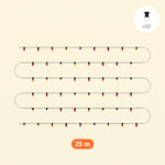 Guirlande lumineuse d’extérieur de 25 mètres avec 50 ampoules colorées sur câble noir, idéale pour une ambiance festive et chaleureuse en terrasse, jardin ou balcon.