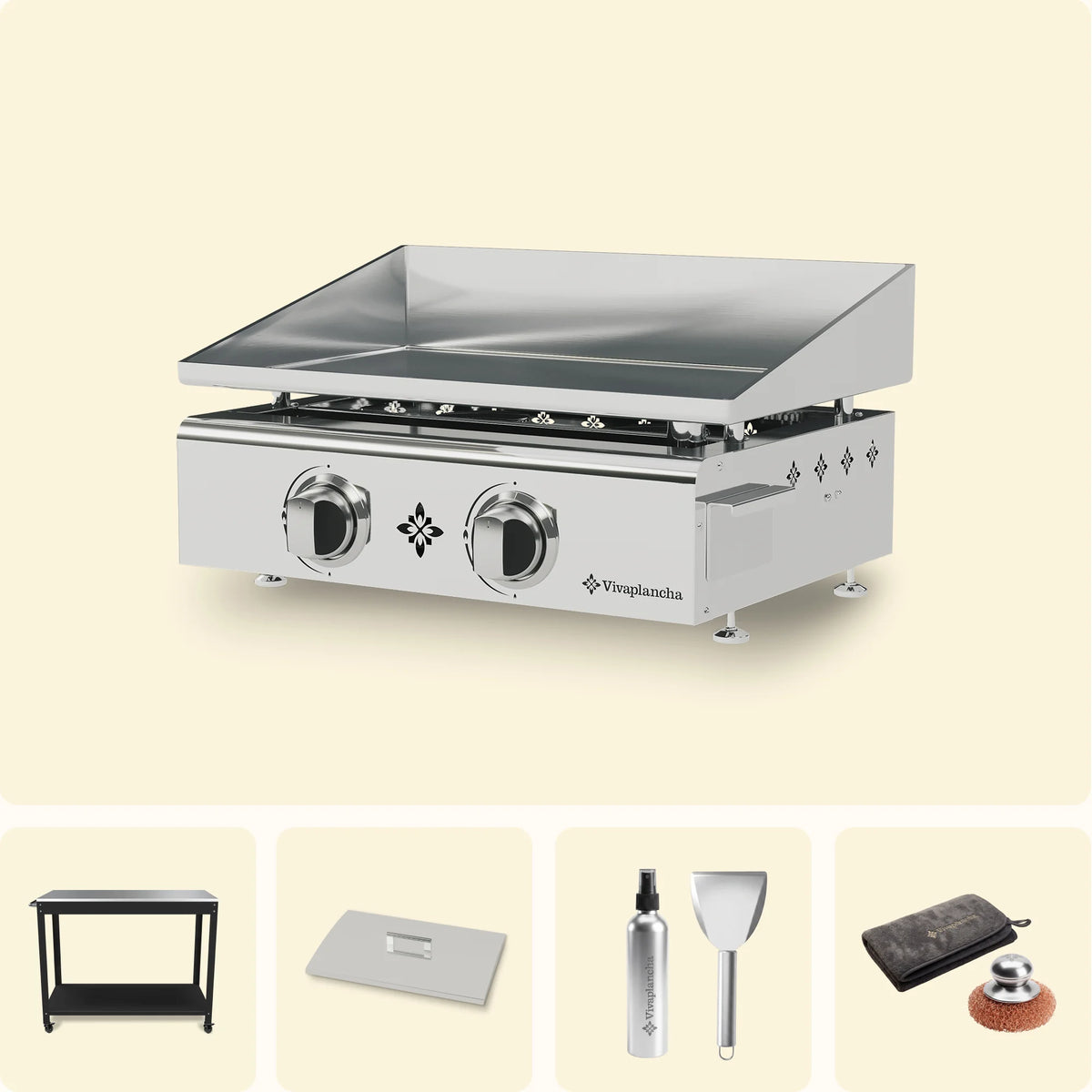 Pack Vivaplancha Flamenco avec chariot, couvercle inox et accessoires pour plancha